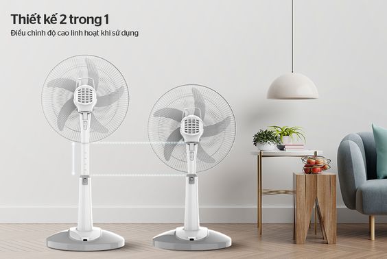 Quạt sạc SUNHOUSE SHD7228 thiết kế 2 in 1